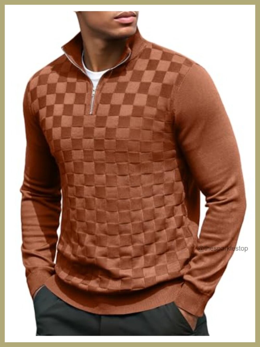 Mens Quarter Zip Pullover Sweater Mock Neck Long Sleeve